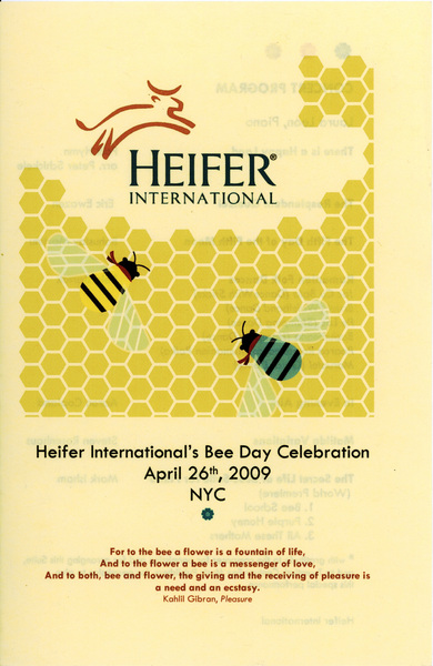 Heifer International brochure with honeycomb and bees